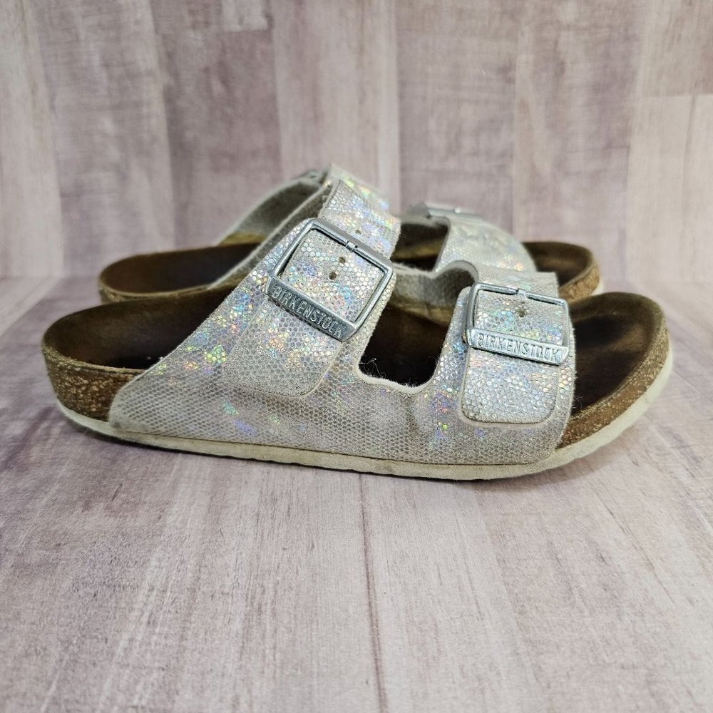 Birkenstock Girls Size 33 Holographic Sparkle Arizona Slip On Sandals Shoes - Picture 6 of 13